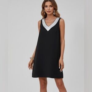 Black Sequin V Neck Dress